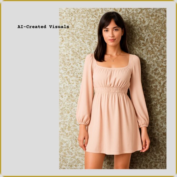 Blush Long-Sleeve Smocked Waist Mini Dress – Size M - Picture 3 of 3